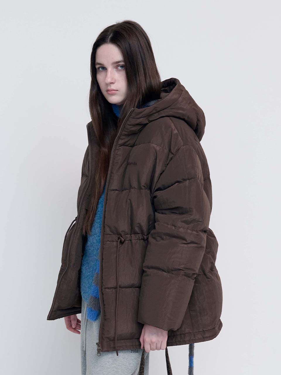 HOODED DUCK DOWN PUFFER PADDING BROWN