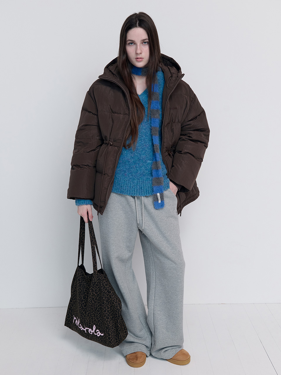 HOODED DUCK DOWN PUFFER PADDING BROWN