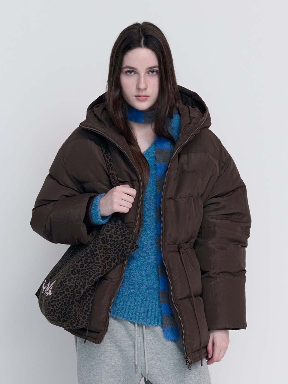 HOODED DUCK DOWN PUFFER PADDING BROWN
