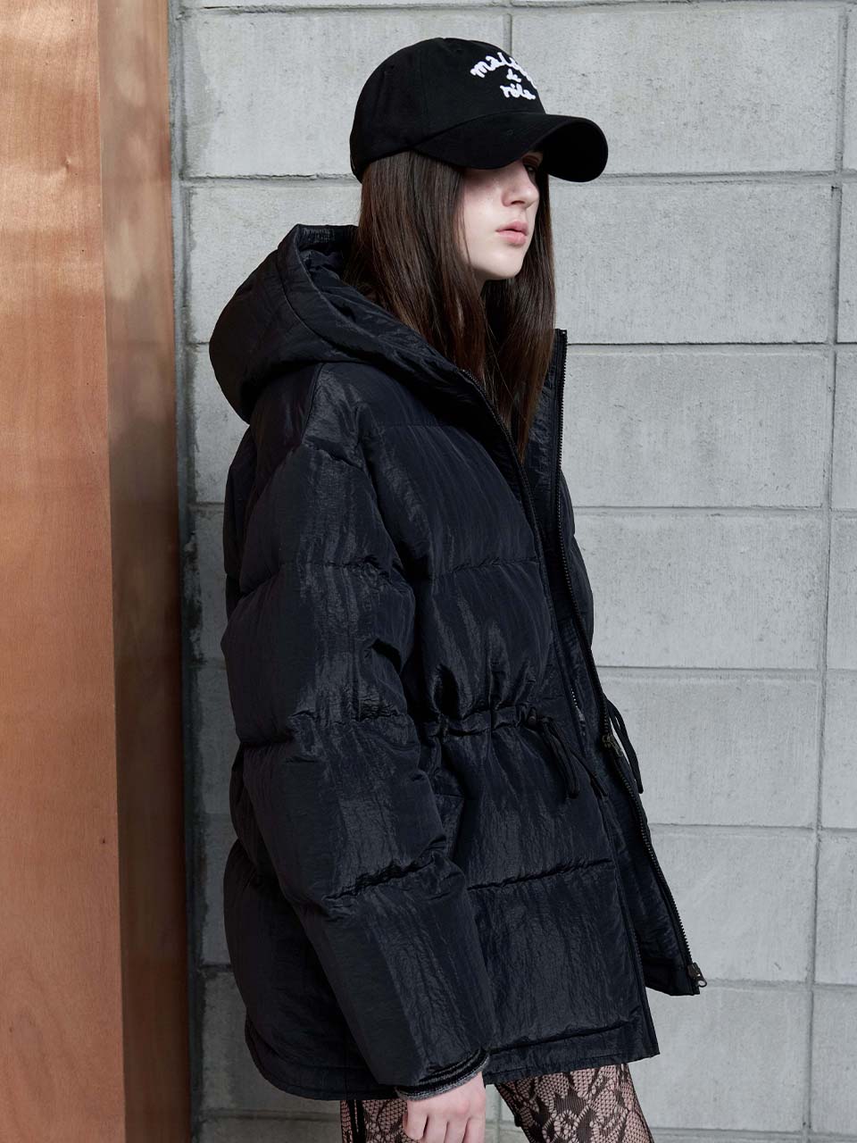 HOODED DUCK DOWN PUFFER PADDING BLACK