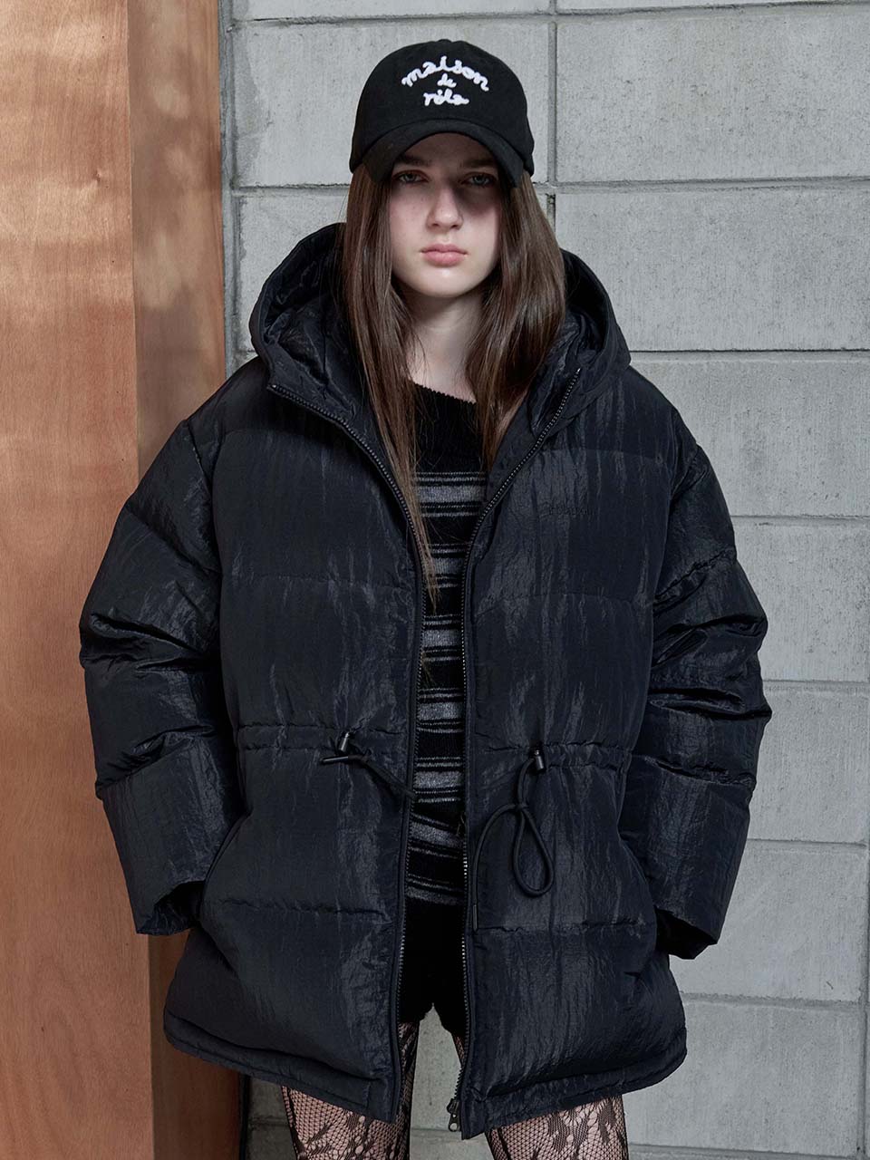 HOODED DUCK DOWN PUFFER PADDING BLACK