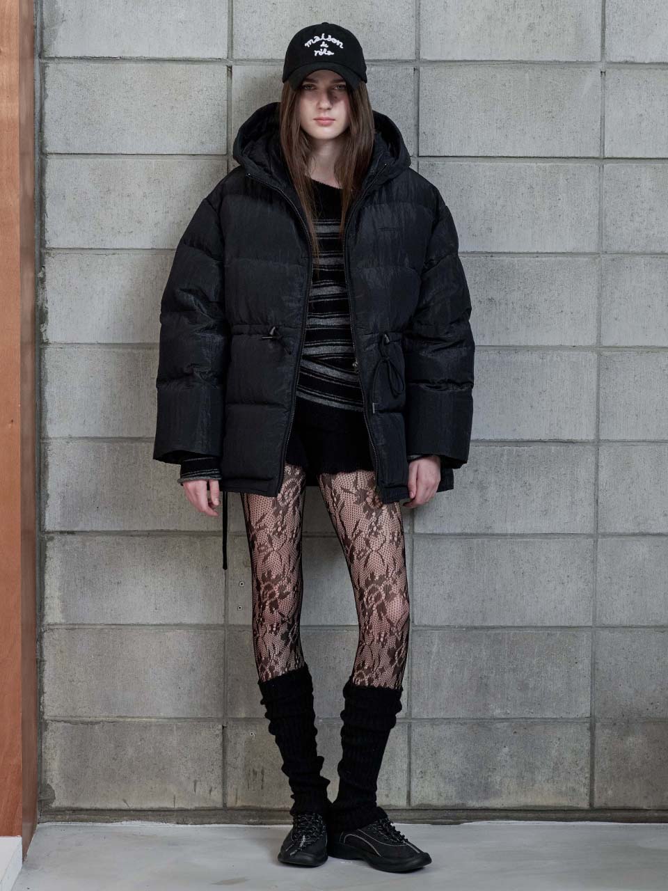 HOODED DUCK DOWN PUFFER PADDING BLACK