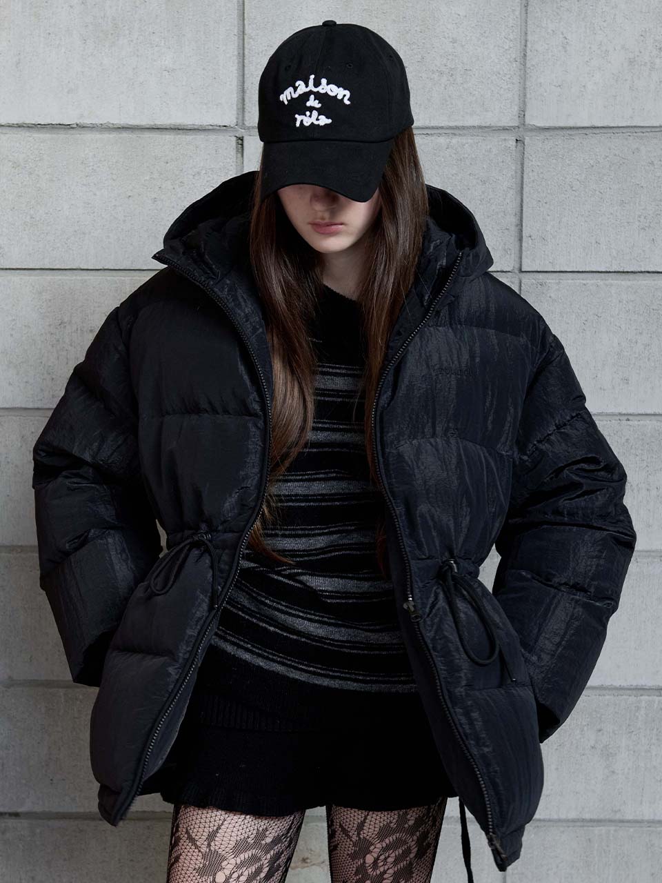 HOODED DUCK DOWN PUFFER PADDING BLACK