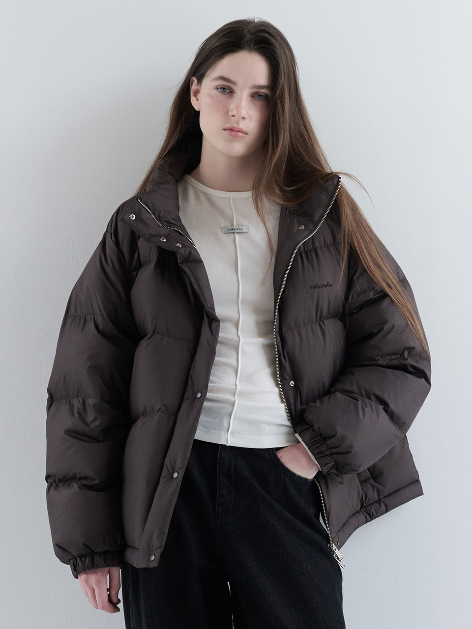 HIGH NECK DUCK DOWN PADDING BROWN