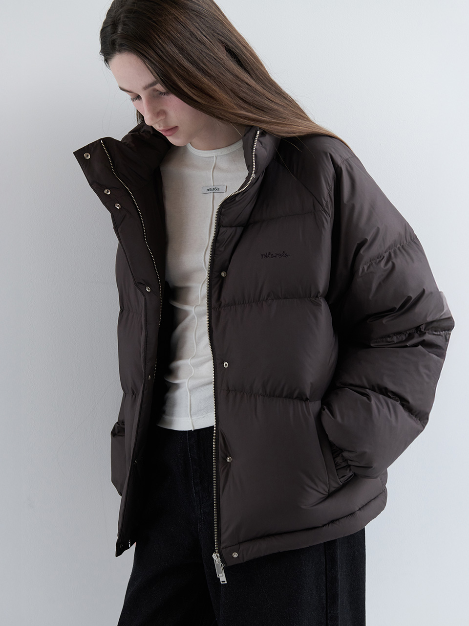 HIGH NECK DUCK DOWN PADDING BROWN