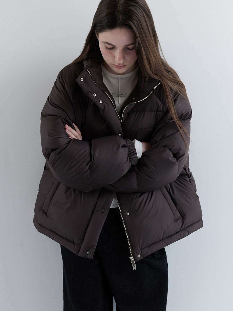 HIGH NECK DUCK DOWN PADDING BROWN