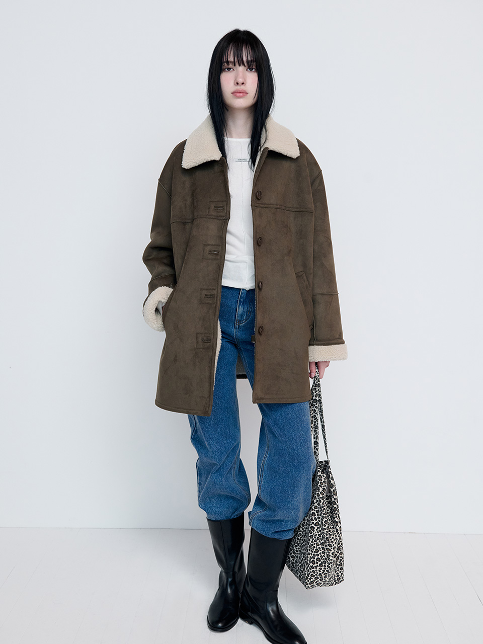 SUEDE SHEERING JACKET KHAKI