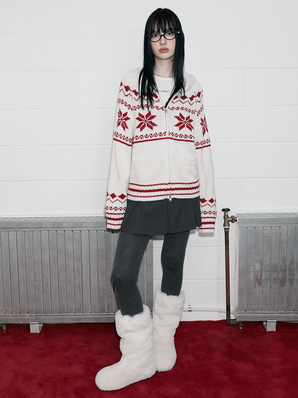 TWOWAY SNOW ZIP-UP KNIT IVORY 