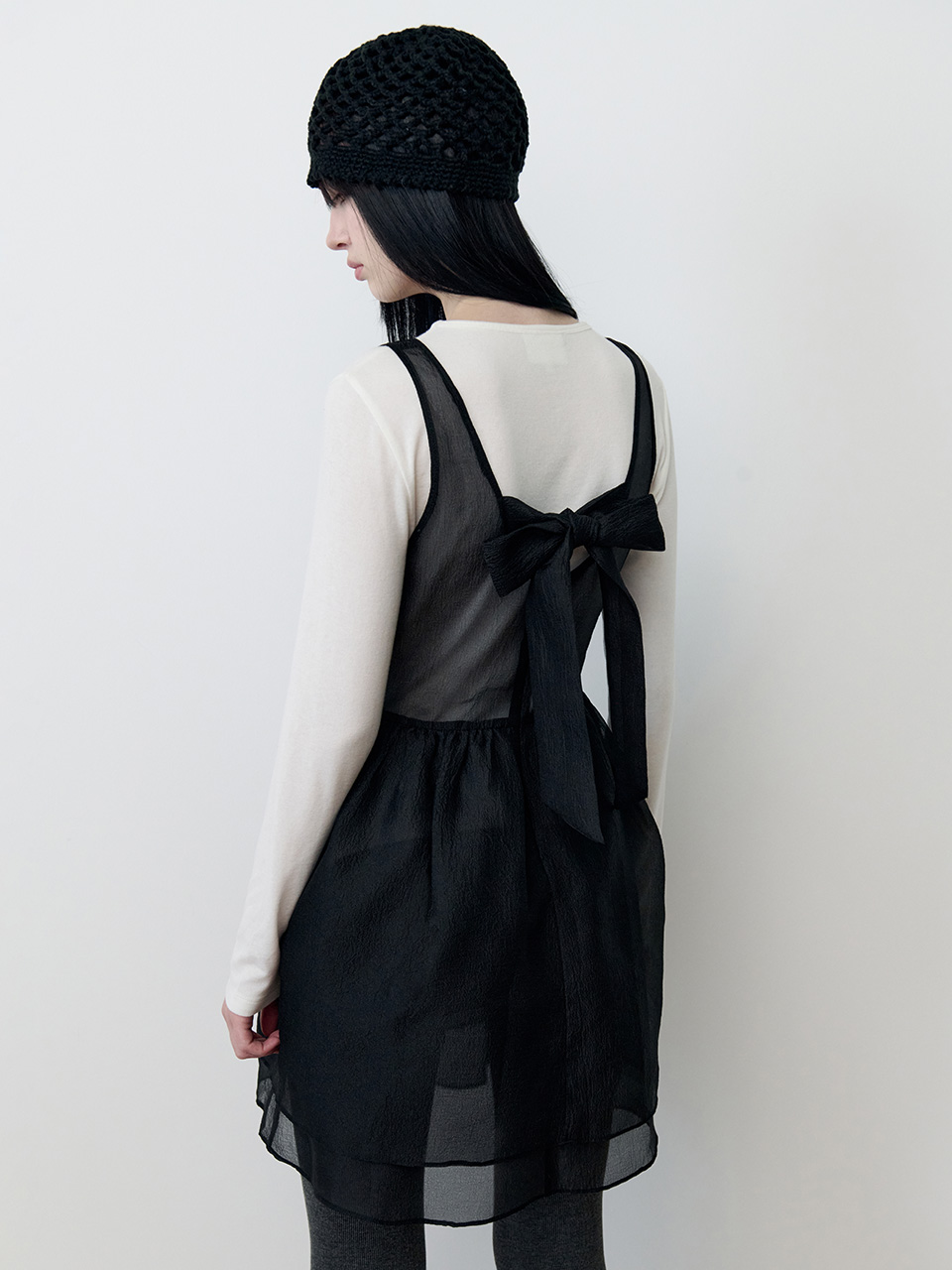 ORGANZA RIBBON MINI ONEPIECE BLACK