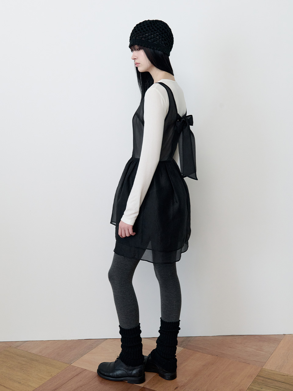 ORGANZA RIBBON MINI ONEPIECE BLACK