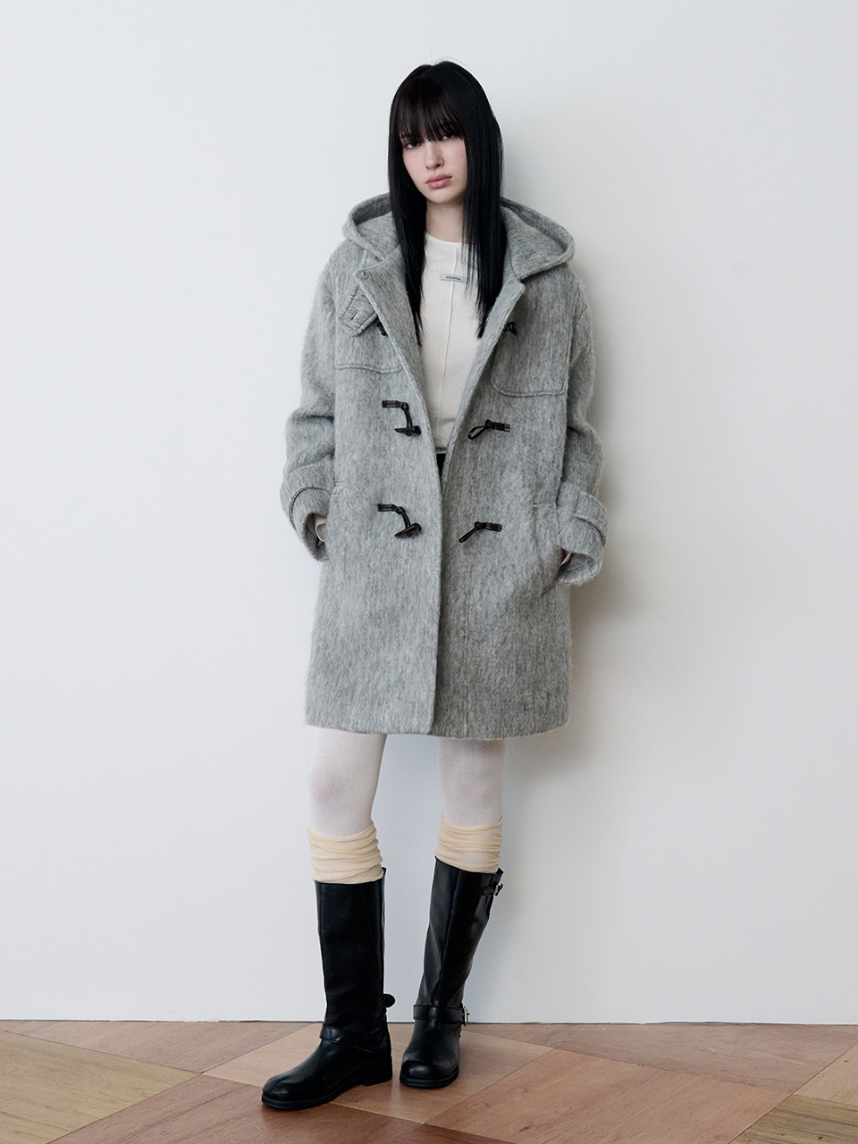 HOOD DUFFLE HALF COAT GRAY