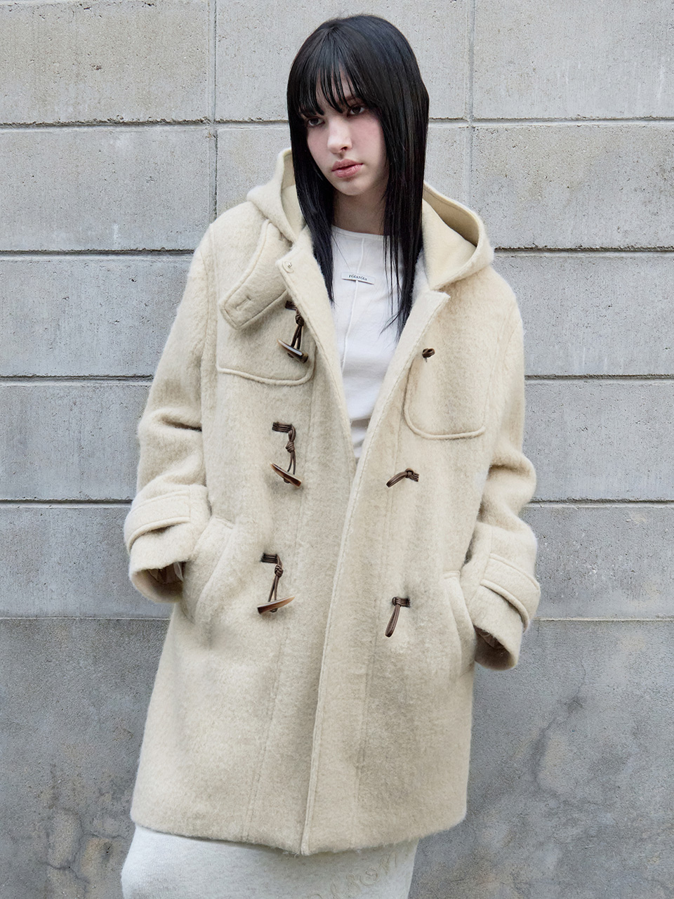 HOOD DUFFLE HALF COAT LIGHT BEIGE