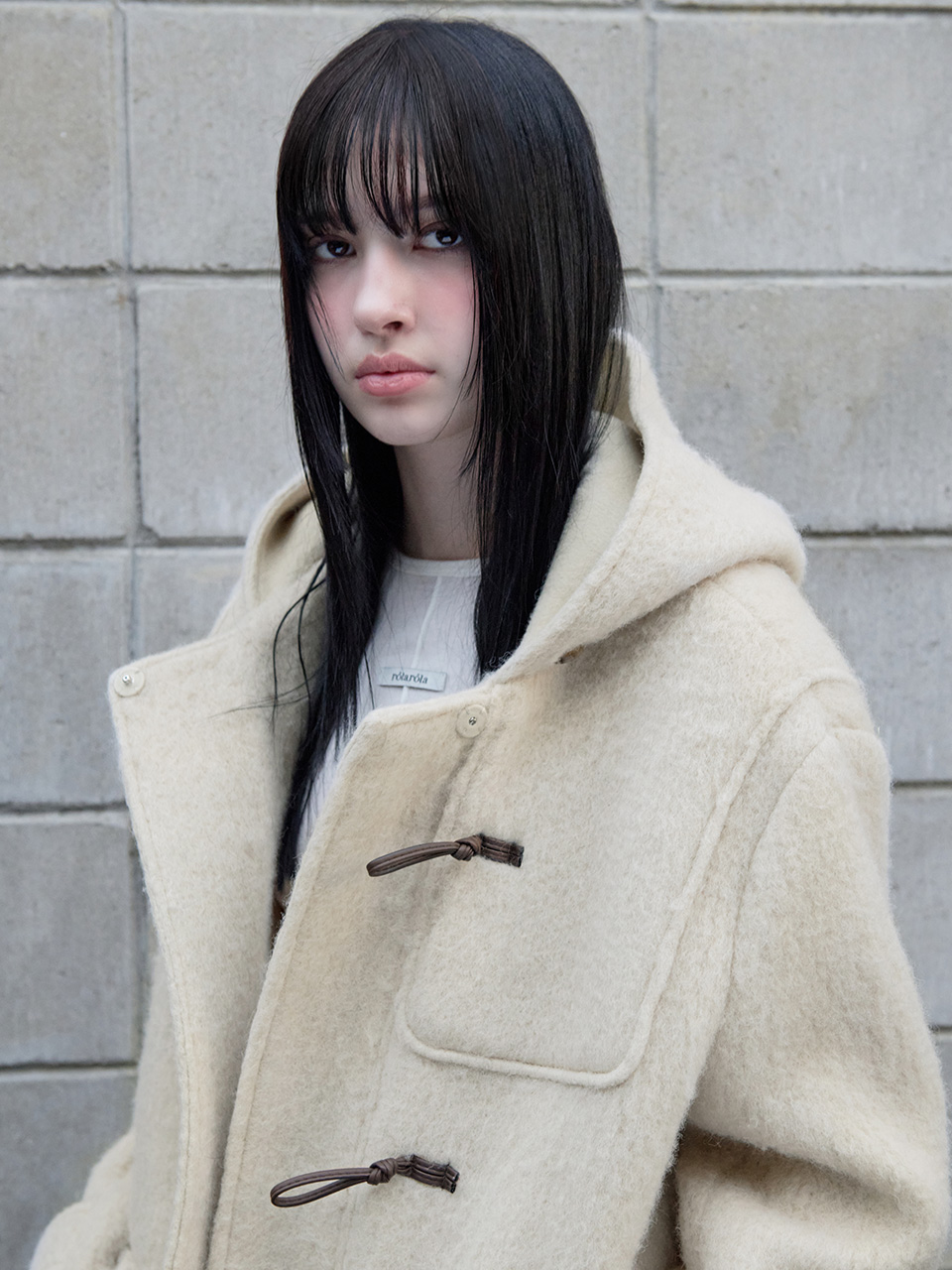 HOOD DUFFLE HALF COAT LIGHT BEIGE