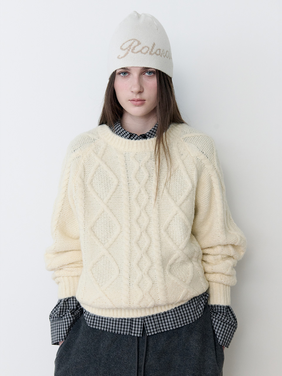 MOHAIR LOOSE FIT CABLE KNIT IVORY