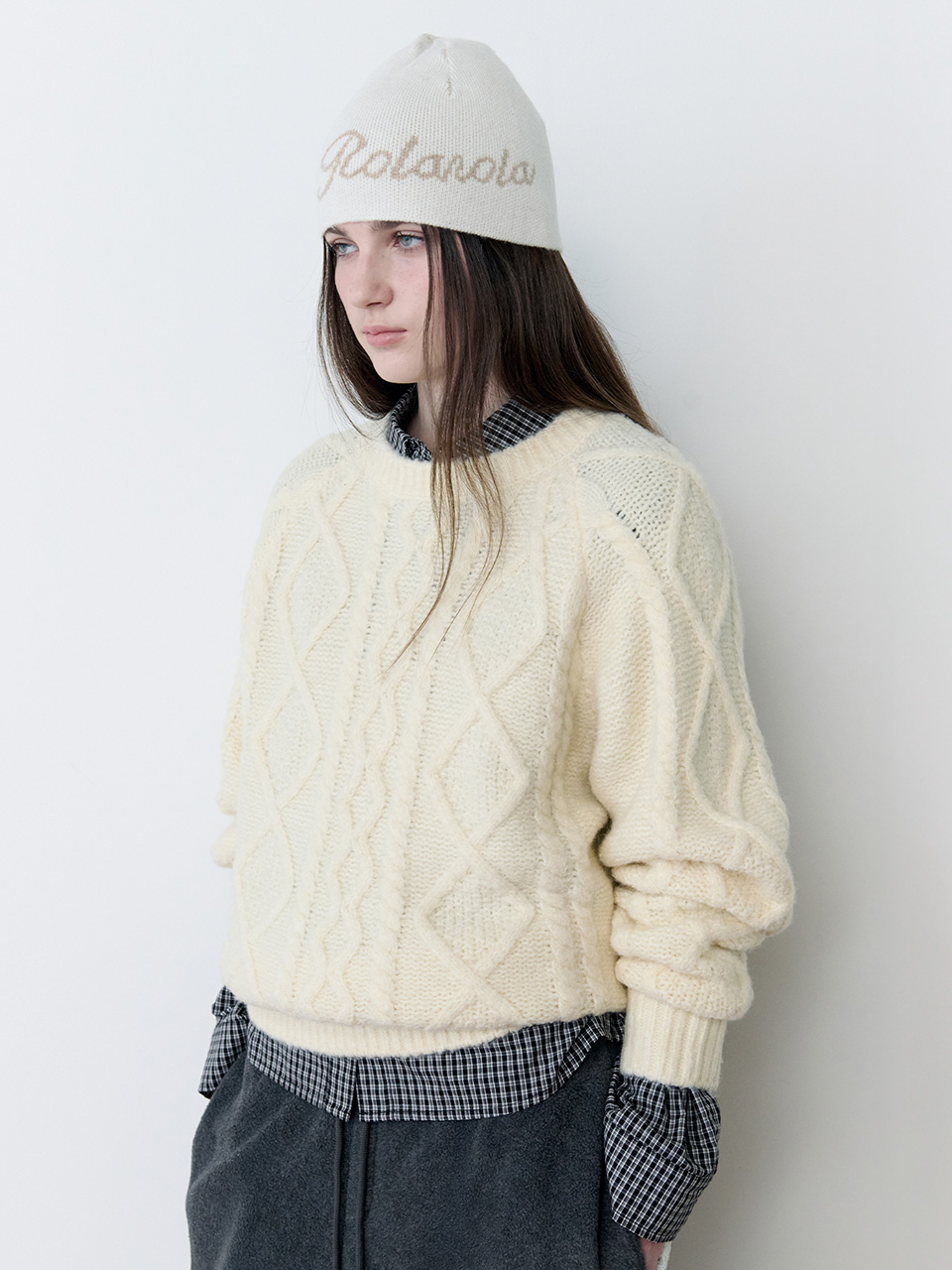 MOHAIR LOOSE FIT CABLE KNIT IVORY