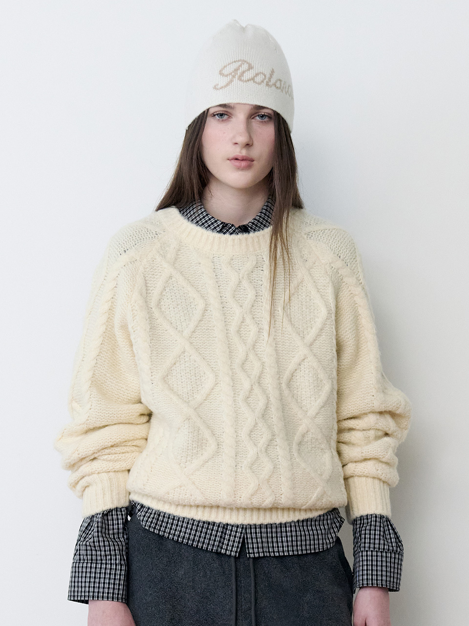 MOHAIR LOOSE FIT CABLE KNIT IVORY