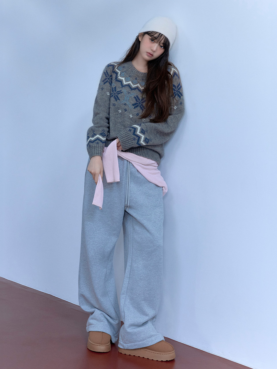 JACQUARD NORDIC WOOL KNIT GRAY