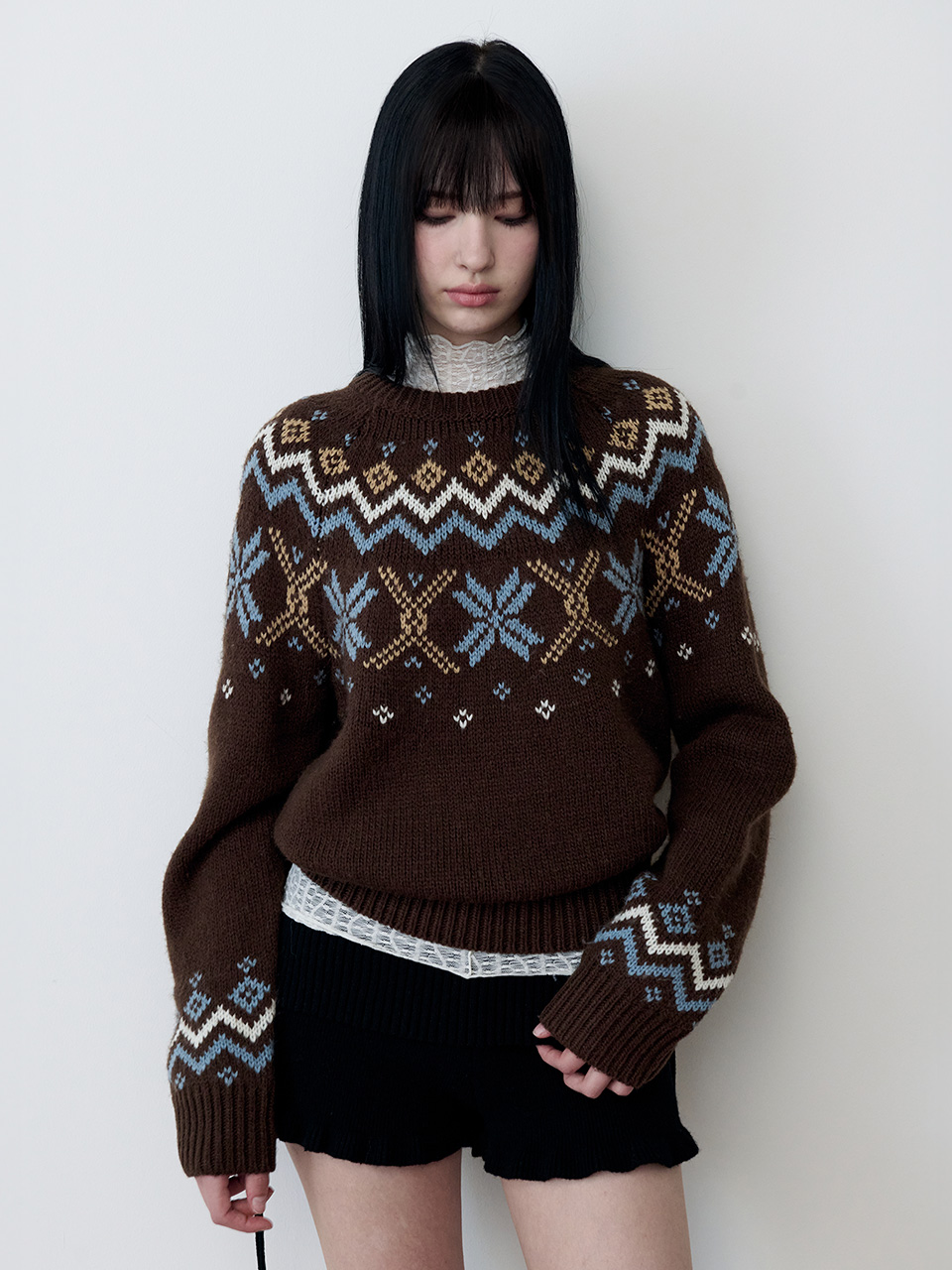 JACQUARD NORDIC WOOL KNIT BROWN