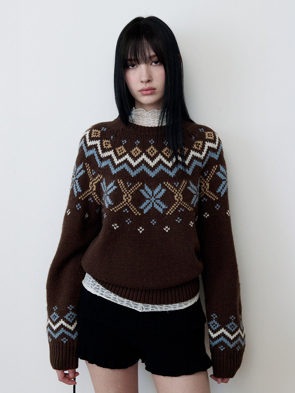 JACQUARD NORDIC WOOL KNIT BROWN